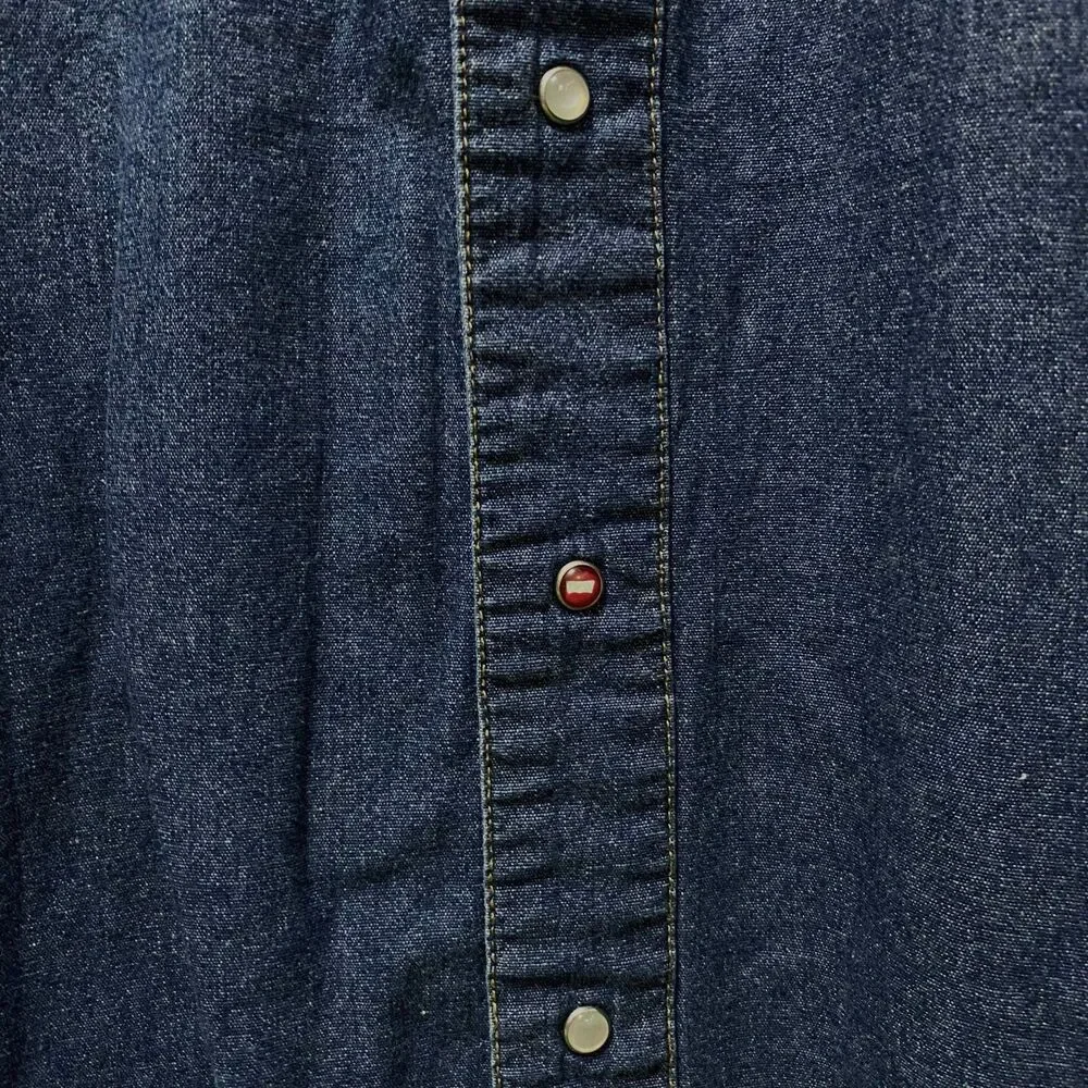 Levi's Denim Western Pearl Snap Shirt Mens X-Large Blue Workwear XL Red Snap
